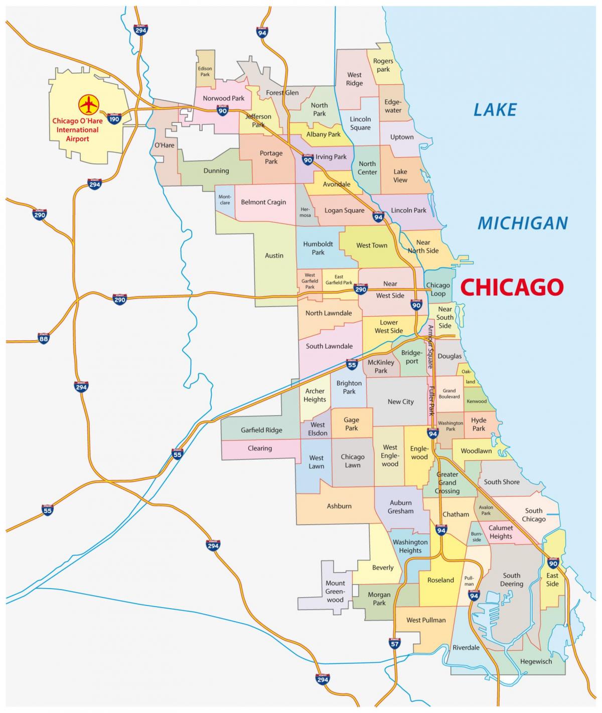 De kaart van de wijken van Chicago