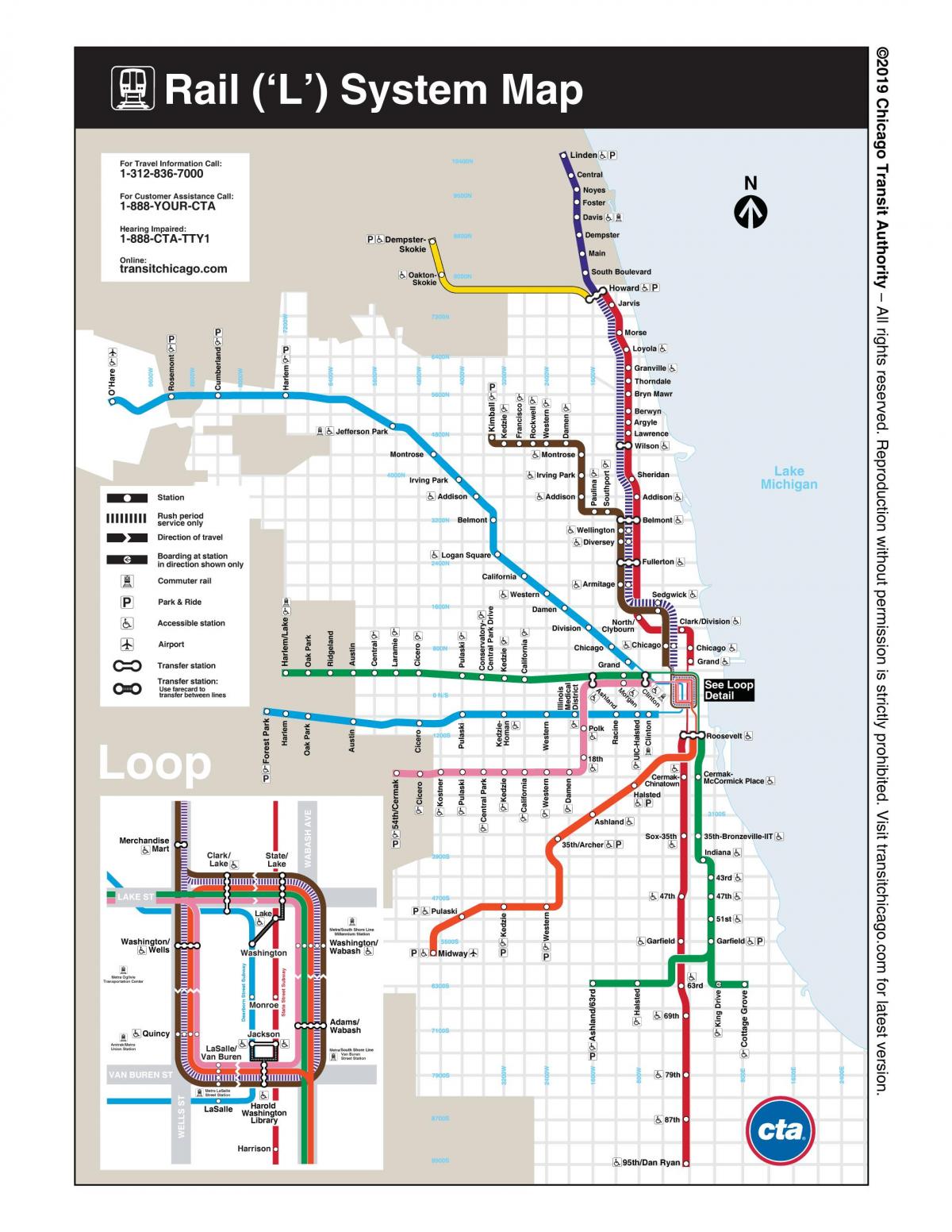 Kaart van de metrostations in Chicago