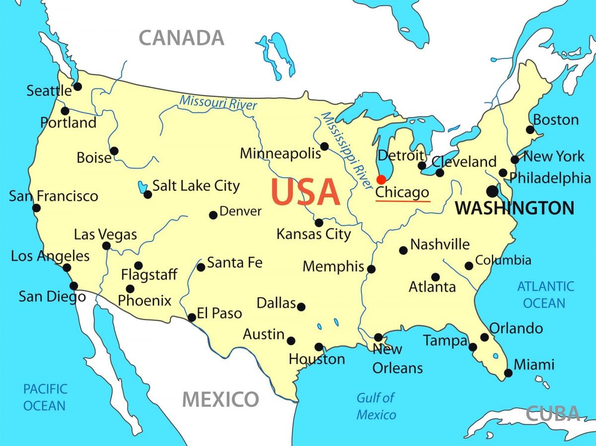 Chicago op de kaart van de VS