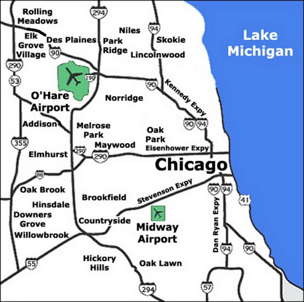 Chicago luchthavenkaart
